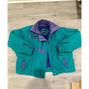 Andy Johns Vintage Colorblock Ski Jacket Women’s LARGE Purple 80s 90s Retro Coat